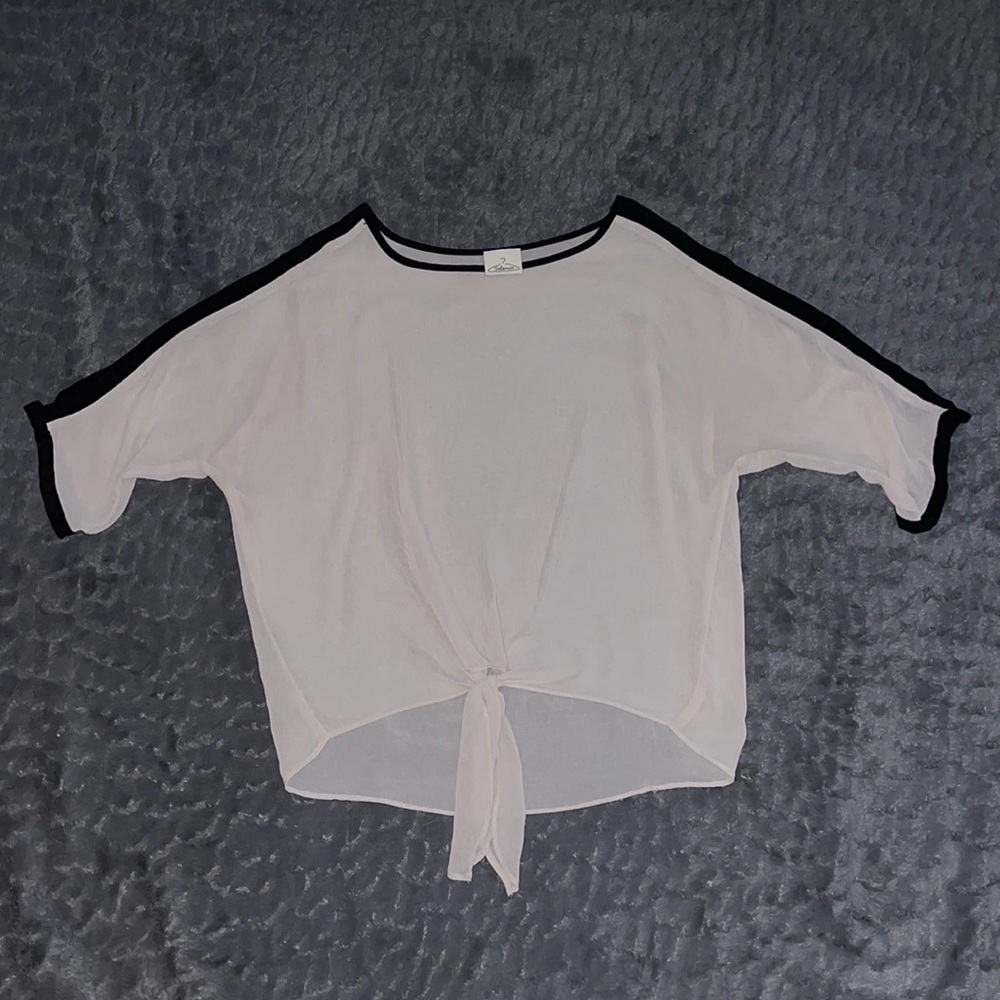 SOLEMIO Tan & Black Sheer Tie Front Top M